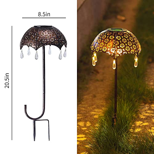 Roaming Light Solar Path Light Garden Lighted Umbrella，Garden Decor for Outside, Solar Decorations Outdoor for Patio&Lawn, Yard Arts, Holiday&Gardening Gifts for Women and Men(Brownz)