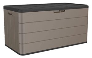 mrosaa resin deck storage box, 85 gallon outdoor storage box waterproof for garden storage,patio and backyard, lockable brown color