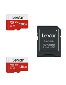 lexar e-series 128gb micro sd card[2 pack], microsdxc flash memory card with adapter up to 100mb/s, u3, v30, a1, c10, uhs-i, 4k uhd, full hd, high speed tf card for phone, tablet, drone and camera