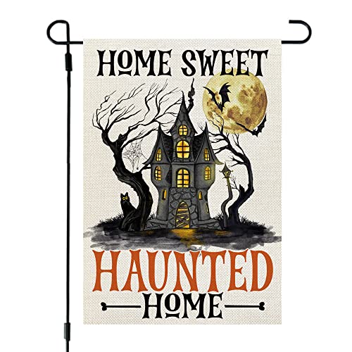 CROWNED BEAUTY Halloween Haunted Home Garden Flag 12x18 Inch Small Double Sided Burlap Holiday Seasonal Welcome Yard Outside