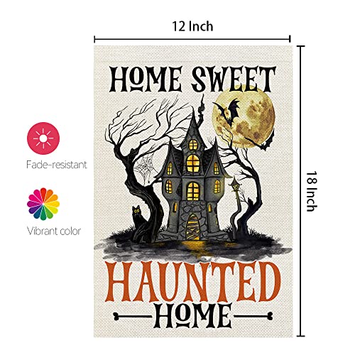 CROWNED BEAUTY Halloween Haunted Home Garden Flag 12x18 Inch Small Double Sided Burlap Holiday Seasonal Welcome Yard Outside