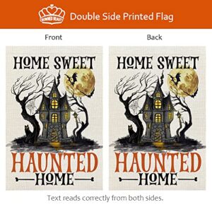 CROWNED BEAUTY Halloween Haunted Home Garden Flag 12x18 Inch Small Double Sided Burlap Holiday Seasonal Welcome Yard Outside