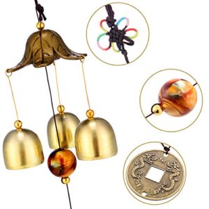 2 Pieces Lucky Wind Chimes Feng Shui Wind Bell 3 Bells Hanging Bell Chimes for Good Luck Home Garden Patio Hanging Decoration