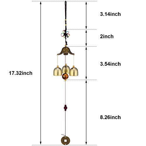 2 Pieces Lucky Wind Chimes Feng Shui Wind Bell 3 Bells Hanging Bell Chimes for Good Luck Home Garden Patio Hanging Decoration