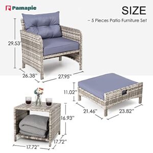 Pamapic 5 Pieces Wicker Patio Furniture Set Outdoor Patio Chairs with Ottomans Conversation Furniture with coffetable for Poorside Garden Balcony(Blue Purple)