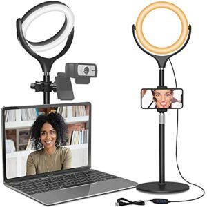 computer ring light for video conference lighting, desktop ring lights with stand for laptop zoom light, online virtual meeting, video call, selfie light for phone video recording, makeup, live stream