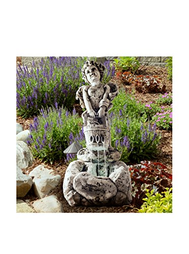 Outdoor Water Fountain With LED Lights, Lighted Cherub Angel Fountain With Antique Stone Design for Decor on Patio, Lawn and Garden By Pure Garden