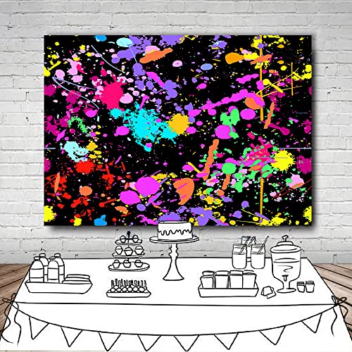 OUYIDA 7X5FT Neno Glow in The Dark Birthday Backdrops Colorful Graffiti Splash Paint Party Background Slime Happy Birthday Black Light Sleppover Party Decorations for Kids Birthday Banner CEM123B