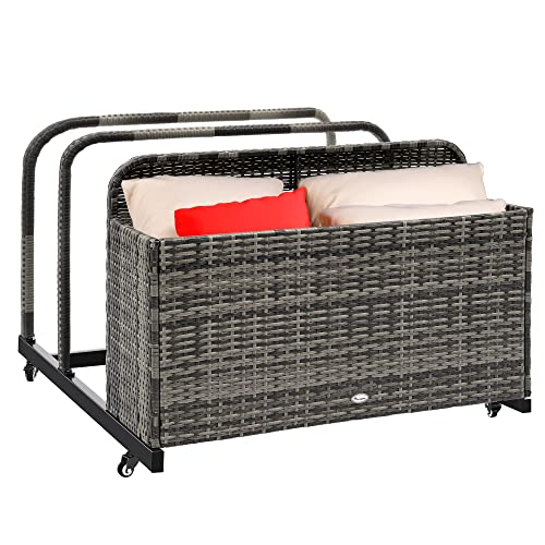 YITAHOME Outdoor Wicker Patio Poolside Float Storage, PE Rattan Rolling Pool Float Caddy for cushions, Floaties, Noodles, Life Vests, Beach Balls, Toys, Patio Furniture (Gray)