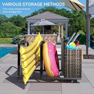 YITAHOME Outdoor Wicker Patio Poolside Float Storage, PE Rattan Rolling Pool Float Caddy for cushions, Floaties, Noodles, Life Vests, Beach Balls, Toys, Patio Furniture (Gray)