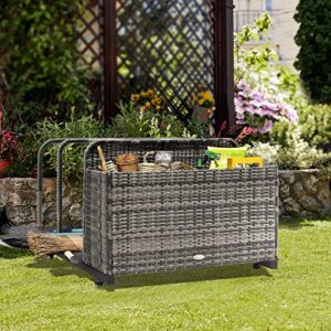 YITAHOME Outdoor Wicker Patio Poolside Float Storage, PE Rattan Rolling Pool Float Caddy for cushions, Floaties, Noodles, Life Vests, Beach Balls, Toys, Patio Furniture (Gray)