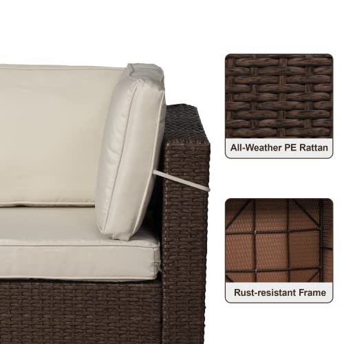 SUNVIVI OUTDOOR 7 Piece Patio Conversation Set Outdoor Furniture Set Brown Wicker Furniture Outdoor Sectional Rattan Sofa Couch for Backyard, Garden with 6 Clips, Coffee Table