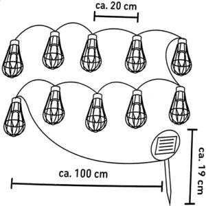 MakForU Solar String Lights Outdoor, 10ft 10 LED Bulbs Hanging Light Retro Metal Industrial-Style Waterproof Solar Powered Light for Patio Garden Wedding Bistro