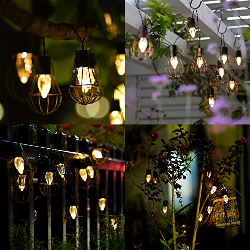 MakForU Solar String Lights Outdoor, 10ft 10 LED Bulbs Hanging Light Retro Metal Industrial-Style Waterproof Solar Powered Light for Patio Garden Wedding Bistro