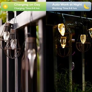 MakForU Solar String Lights Outdoor, 10ft 10 LED Bulbs Hanging Light Retro Metal Industrial-Style Waterproof Solar Powered Light for Patio Garden Wedding Bistro