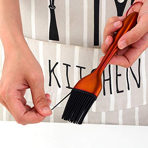 2 Pack Grill Basting Brush with 2 Pack Back Up Silicone Brush Heads, No Shed Bristles Stainless Steel Handles Heatproof Rust Resistant, Pastry Brushes for Kitchen Cooking BBQ, Dishwasher Safe Orange