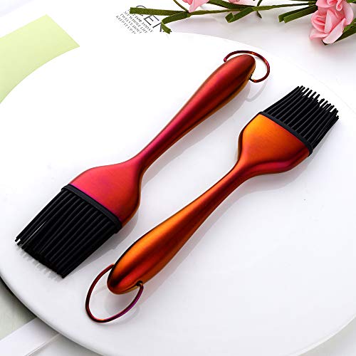 2 Pack Grill Basting Brush with 2 Pack Back Up Silicone Brush Heads, No Shed Bristles Stainless Steel Handles Heatproof Rust Resistant, Pastry Brushes for Kitchen Cooking BBQ, Dishwasher Safe Orange