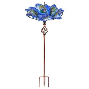 VCUTEKA Glass Bird Bath Outdoor BirdBath Bird Feeder with Metal Stake Garden Decor