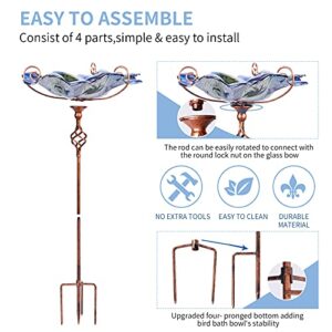 VCUTEKA Glass Bird Bath Outdoor BirdBath Bird Feeder with Metal Stake Garden Decor