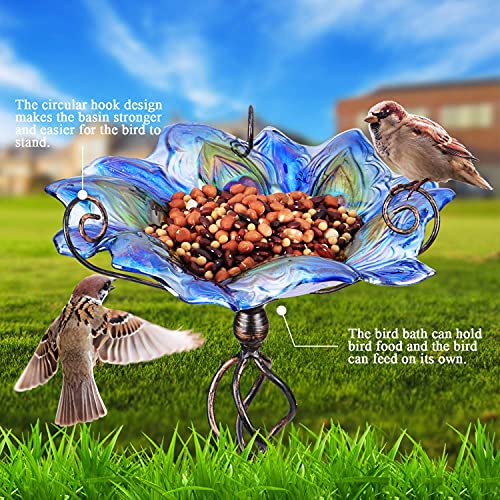 VCUTEKA Glass Bird Bath Outdoor BirdBath Bird Feeder with Metal Stake Garden Decor