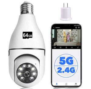 tashi 1080p light bulb camera, wireless 5ghz & 2.4ghz wifi home security camera 360° surveillance cam with motion detection alarm night vision light socket camera