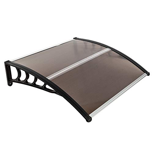 QXDRAGON Patio Window Awning Door Canopy Outdoor Shade Bracket Polycarbonate Cover Front Garden Awnings UV Rain Snow Sunlight Protection One Piece Hollow Sheet (39X38,Brown & Black Bracket)