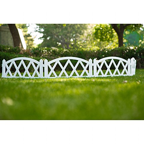 Worth Garden Plastic Fence Pickets Indoor Outdoor Protective Guard Edging Decor, White - Christmas Tree Fence - 10" H. x 95" L.