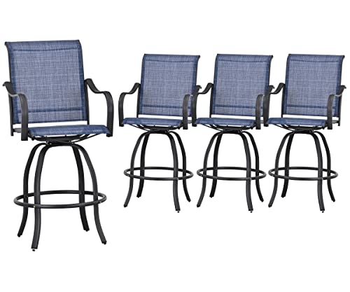 PatioFestival Patio Swivel Bar Stools Set of 4 Outdoor High Bistro Stools Height Chairs Dining Chairs All Weather Garden Furniture(Blue)