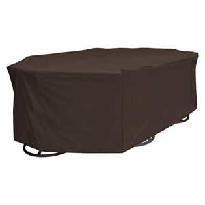 true guard patio furniture covers waterproof heavy duty – fits 6-chair dining sets, rectangle/oval table, octagon design, 600d rip-stop, fade/stain/uv resistant for outdoor patio furniture, dark brown