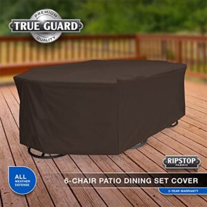 True Guard Patio Furniture Covers Waterproof Heavy Duty - Fits 6-Chair Dining Sets, Rectangle/Oval Table, Octagon Design, 600D Rip-Stop, Fade/Stain/UV Resistant for Outdoor Patio Furniture, Dark Brown