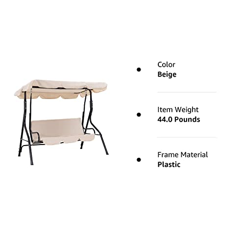 Outdoor Swing Patio Swing with Canopy Backyard Outdoor Swing Chair with Removable Cushions Adjustable Tilt Canopy Comfortable Armrests Stable Frame for Patio Outdoor Garden Backyard Beige