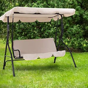 Outdoor Swing Patio Swing with Canopy Backyard Outdoor Swing Chair with Removable Cushions Adjustable Tilt Canopy Comfortable Armrests Stable Frame for Patio Outdoor Garden Backyard Beige