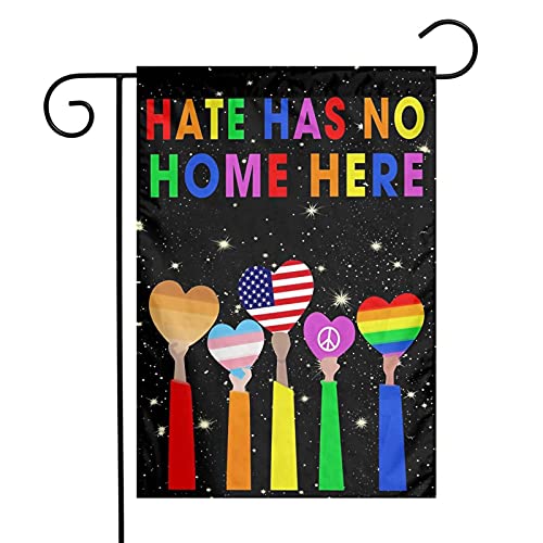 Hate Has No Home Here Garden Flag, 12 x 18 inch Yard Flag Human Rights Justice Sign, BLM Lawn Sign, Feminism Sign, Protest Sign Banner for Outdoor Yard Decoration