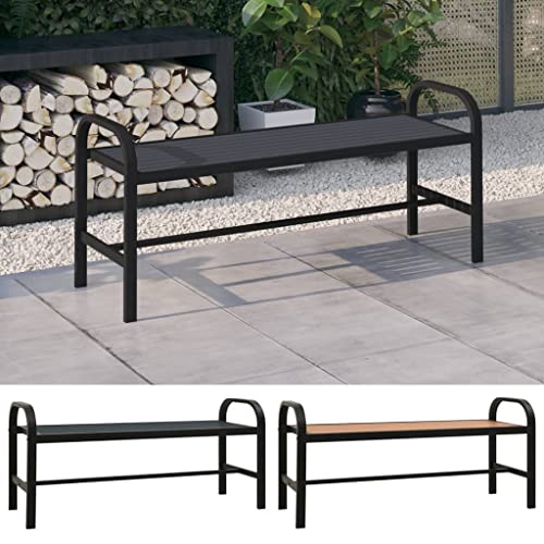 vidaXL Patio Bench Garden Outdoor Lawn Yard Terrace Balcony Backyard Seat Seating Sitting Chair Bench Furniture Steel and WPC Black