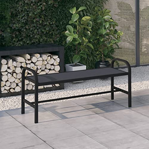 vidaXL Patio Bench Garden Outdoor Lawn Yard Terrace Balcony Backyard Seat Seating Sitting Chair Bench Furniture Steel and WPC Black