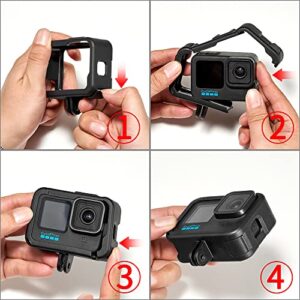 FitStill Protective Accessories Kit Frame Mount Housing Case Compatible with GoPro Hero 9/10/11 Black,Vlog Cage Case with Cold Shoe Adapter &Side Cover & Lens Caps &Quick Pull Movable Socket and Screw