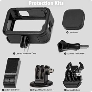 FitStill Protective Accessories Kit Frame Mount Housing Case Compatible with GoPro Hero 9/10/11 Black,Vlog Cage Case with Cold Shoe Adapter &Side Cover & Lens Caps &Quick Pull Movable Socket and Screw