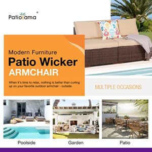 Patiorama 2-Piece Patio Armless Sofa Set, Outdoor Sectional Sofa, All-Weather Brown PE Wicker Rattan Conversation Sofa, Outdoor Loveseat, Patio Seating for Balcony Garden Pool (Beige Cushion)