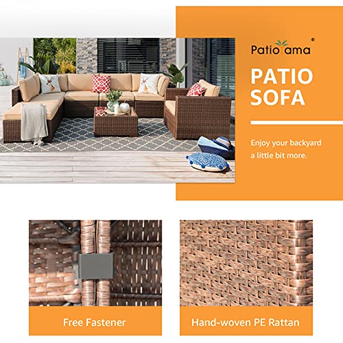 Patiorama 2-Piece Patio Armless Sofa Set, Outdoor Sectional Sofa, All-Weather Brown PE Wicker Rattan Conversation Sofa, Outdoor Loveseat, Patio Seating for Balcony Garden Pool (Beige Cushion)