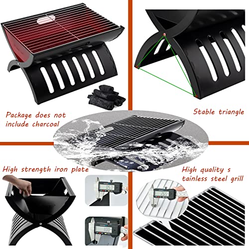 SRHMYWBW BBQ Grill Charcoal Barbecue Grill 2.2kg/4.85lb Folding Portable Grill for 3-5 Persons Barbecue Desk Smoker Outdoor Camping Party Garden Picnic Travel Black