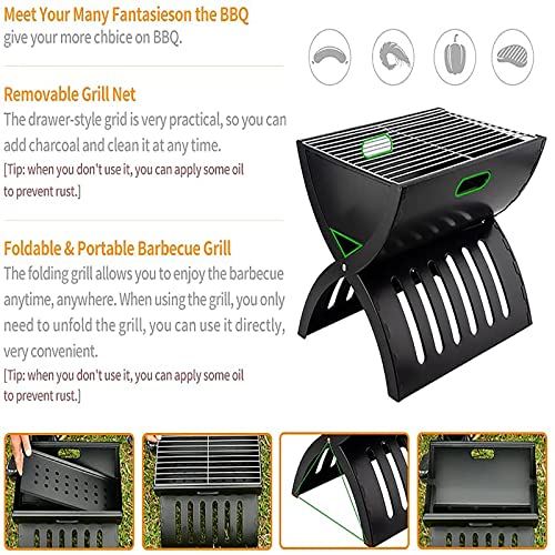 SRHMYWBW BBQ Grill Charcoal Barbecue Grill 2.2kg/4.85lb Folding Portable Grill for 3-5 Persons Barbecue Desk Smoker Outdoor Camping Party Garden Picnic Travel Black