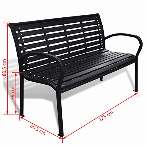 BLUECC Vintage Garden Bench with Steel Frame 3-Seater Outdoor Patio Furniture