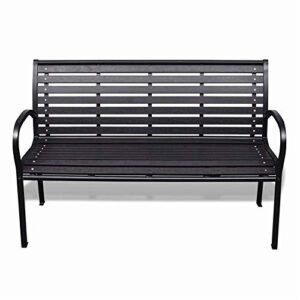 BLUECC Vintage Garden Bench with Steel Frame 3-Seater Outdoor Patio Furniture