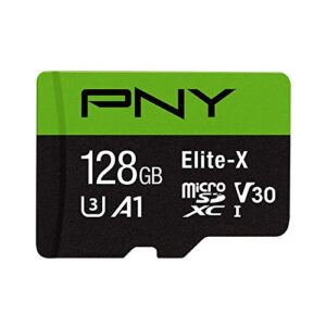 pny 128gb elite-x class 10 u3 v30 microsdxc flash memory card – 100mb/s, class 10, u3, v30, a1, 4k uhd, full hd, uhs-i, microsd
