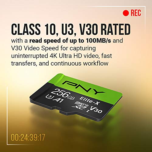 PNY 128GB Elite-X Class 10 U3 V30 microSDXC Flash Memory Card - 100MB/s, Class 10, U3, V30, A1, 4K UHD, Full HD, UHS-I, microSD