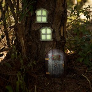 goshowin fairy door and windows for tree, glow in the dark miniature fairy garden, fairies gnome house yard art outdoor wall decorations