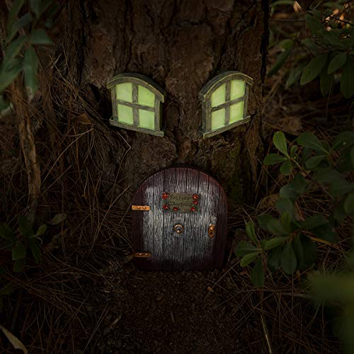 GOSHOWIN Fairy Door and Windows for Tree, Glow in The Dark Miniature Fairy Garden, Fairies Gnome House Yard Art Outdoor Wall Decorations