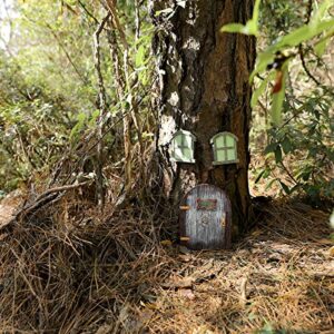 GOSHOWIN Fairy Door and Windows for Tree, Glow in The Dark Miniature Fairy Garden, Fairies Gnome House Yard Art Outdoor Wall Decorations