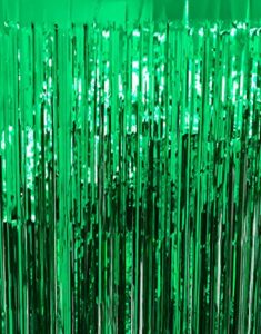 goer 6.4 ft x 9.8 ft metallic tinsel foil fringe curtains,pack of 2 party streamer backdrop for st. patrick’s day,birthday,graduation,new year eve decorations christmas wedding decor (green)