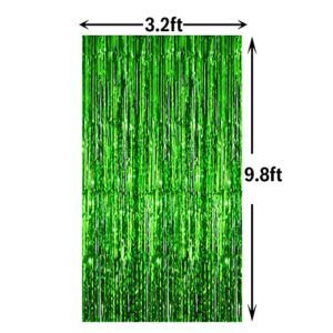 GOER 6.4 ft x 9.8 ft Metallic Tinsel Foil Fringe Curtains,Pack of 2 Party Streamer Backdrop for St. Patrick's Day,Birthday,Graduation,New Year Eve Decorations Christmas Wedding Decor (Green)